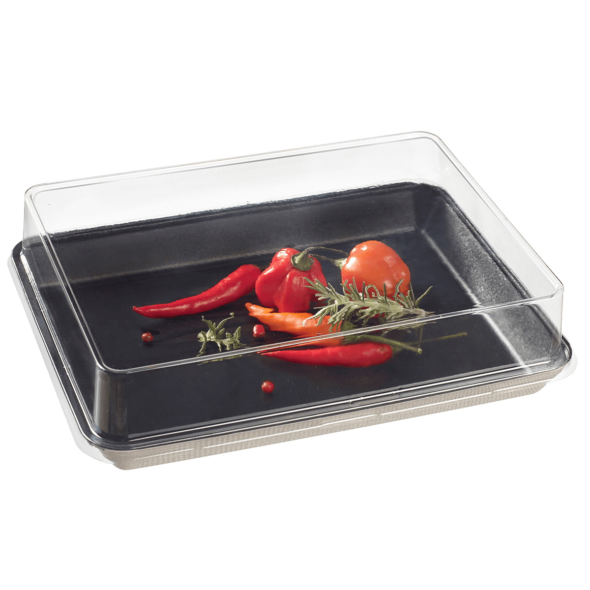 Assiette Kanopée pulpe de canne avec lamination noire 200x150 mm ｜ 200 Unité(s)