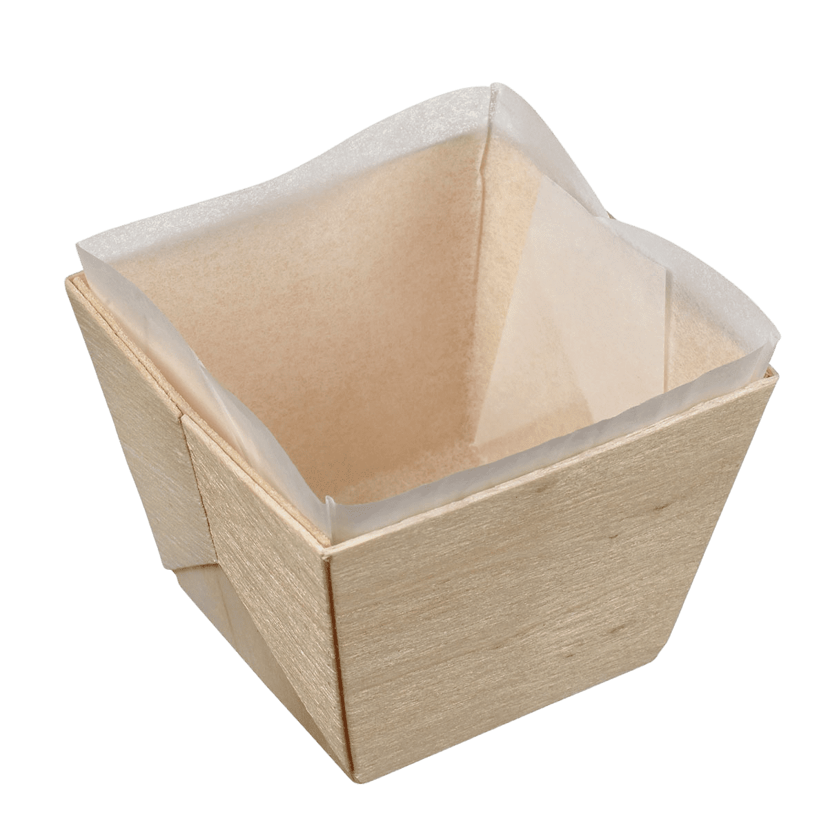 Barquette bois carrée haute + papier cuisson 180 ml ｜ 200 Unité(s)