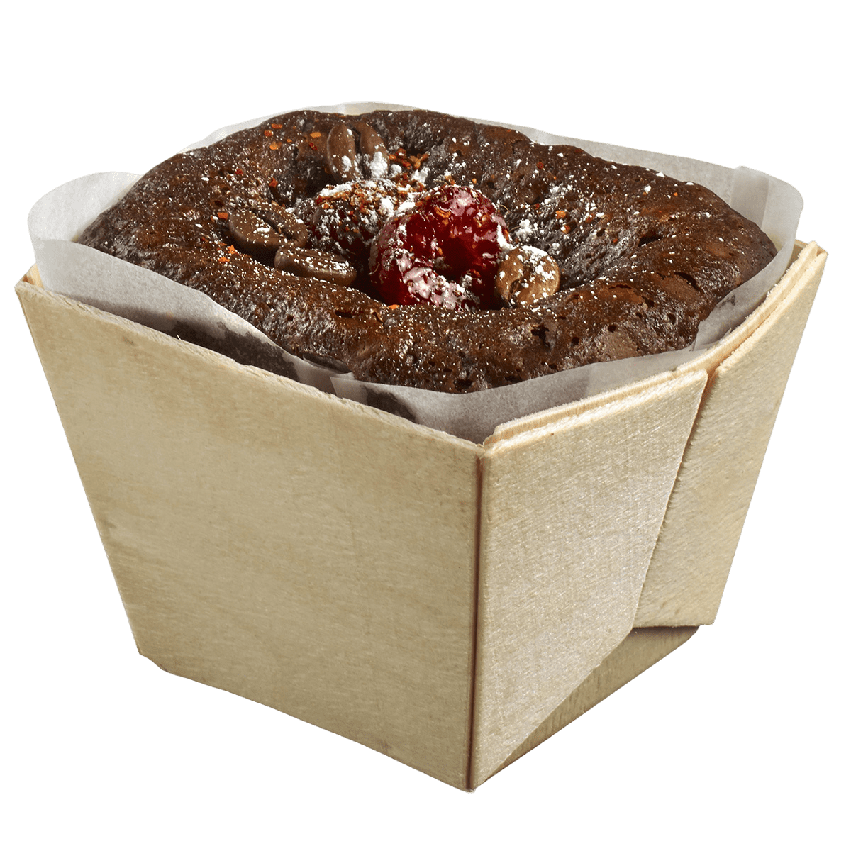 Barquette bois carrée haute + papier cuisson 180 ml ｜ 200 Unité(s)