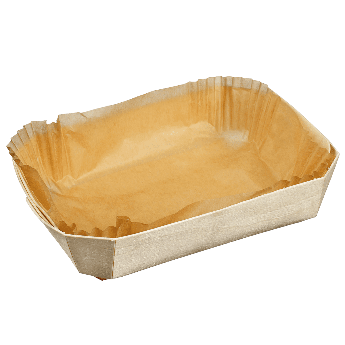 Barquette bois rectangle + papier cuisson 183x114x40 mm ｜ 200 Unité(s)