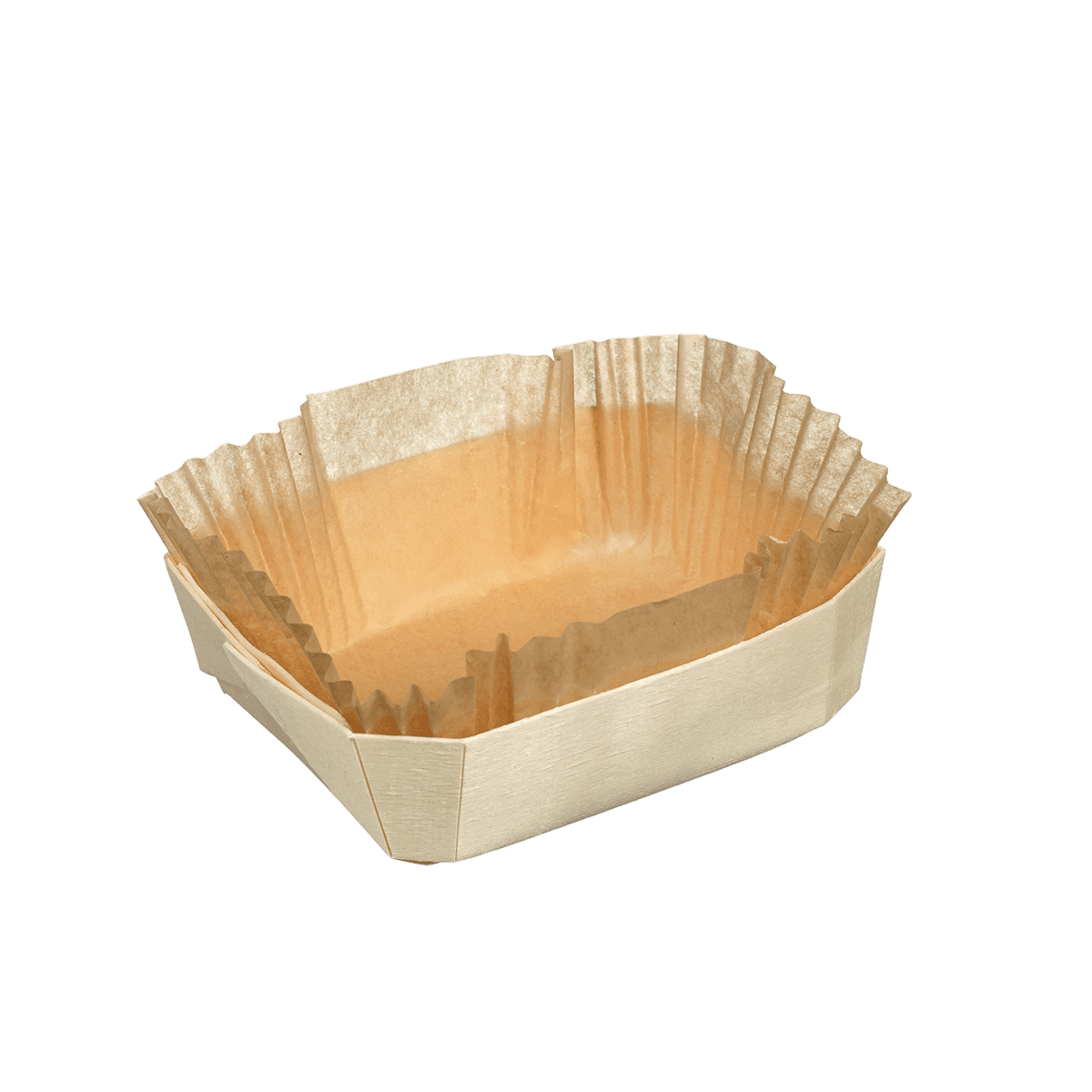 Barquette bois rectangle + papier cuisson 123x97x39 mm ｜ 180 Unité(s)