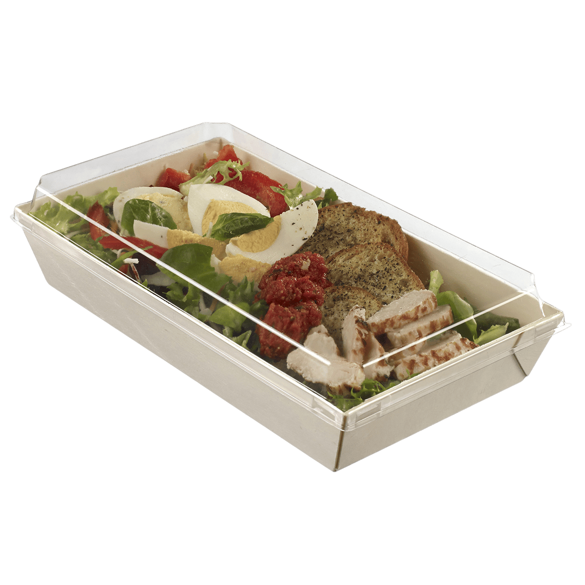 Barquette bois avec lamination + couvercle OPS 700 ml ｜ 200 Unité(s)
