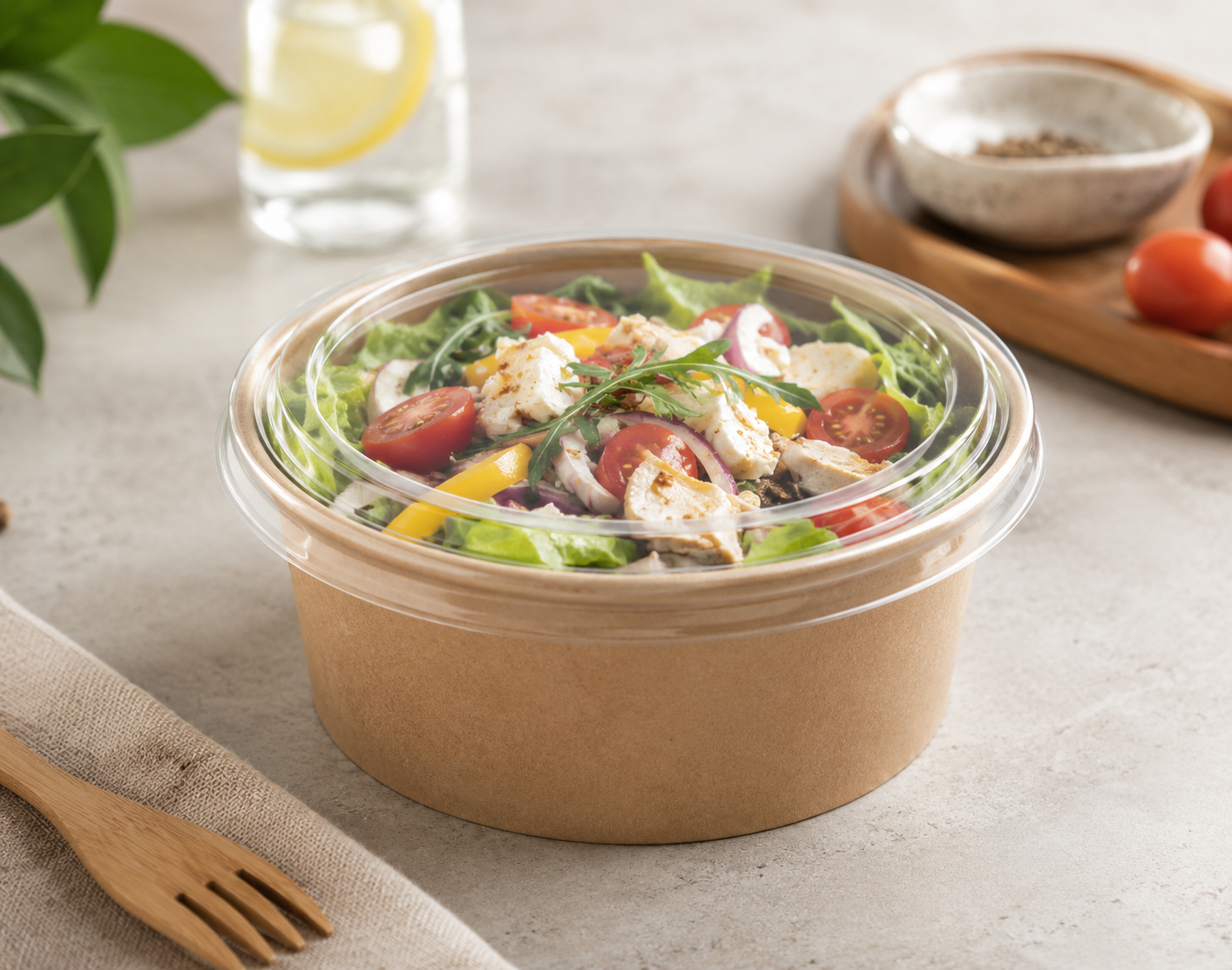 Saladier carton kraft rond 750 mL | Carton de 300 unités