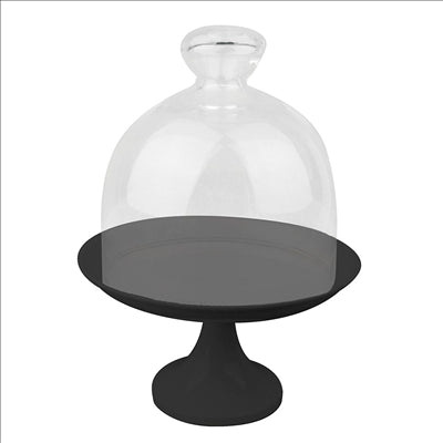 STAND POUR GATEAUX + COUVERCLE VERRE  Ø 24,5x30 CM NOIR METAL (1 UNITÉ)