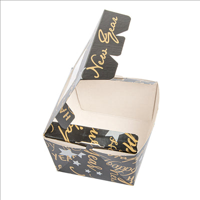PETITES BOÎTES AVEC FENÊTRE 'HAPPY NEW YEAR' 300 ML 300 G/M2 8x7,5x5,5 CM NOIR CARTON (600 UNITÉS)