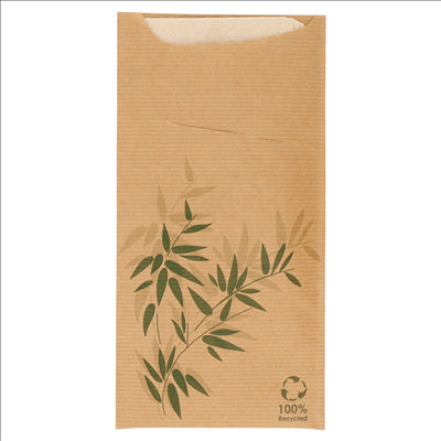 SACS COUVERTS + SERVIETTE 'JUST IN TIME - FEEL GREEN' 80 + 10PE G/M2 11,2x22,5 CM NATUREL KRAFT VERGÉ (400 UNITÉS)