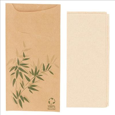 SACS COUVERTS + SERVIETTE 'JUST IN TIME - FEEL GREEN' 80 + 10PE G/M2 11,2x22,5 CM NATUREL KRAFT VERGÉ (400 UNITÉS)