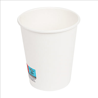 GOBELETS BOISSONS CHAUDES 1 PAROI 240 ML 280 + 18 PE G/M2 Ø8/5,6x9,2 CM BLANC CARTON (1000 UNITÉS)